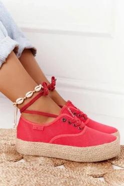 Sznurowane Espadryle Na Plecionej Platformie Big Star FF274141 Czerwone
