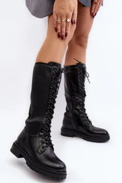 Sznurowane Kozaki Glany Przed Kolano Czarne Idandrou