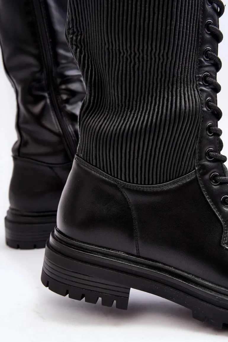 Sznurowane Kozaki Glany Przed Kolano Czarne Idandrou