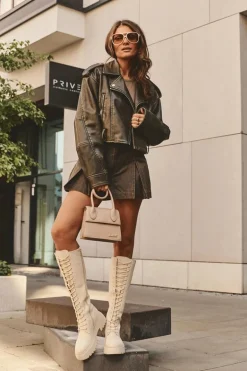 Sznurowane Ocieplane Kozaki Glany Przed Kolano Beżowe Bergdis