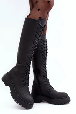 Sznurowane Ocieplane Kozaki Glany Przed Kolano Czarne Bergdis