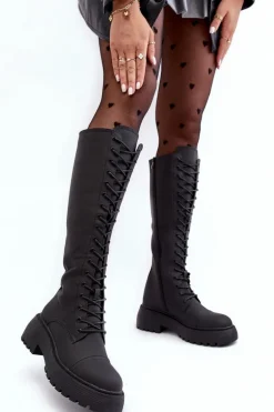 Sznurowane Ocieplane Kozaki Glany Przed Kolano Czarne Bergdis