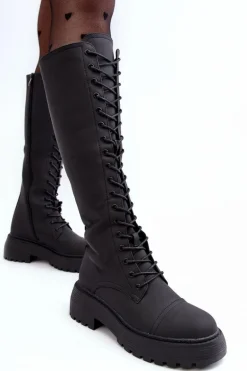 Sznurowane Ocieplane Kozaki Glany Przed Kolano Czarne Bergdis