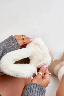 Sznurowane Trapery Damskie Z Futerkiem Jasnobeżowe Vaminia