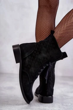 Sznurowane Zamszowe Botki Nicole 2751 Czarne