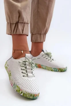 Sznurowe Półbuty Damskie Ze Skóry Naturalnej Białe Farnalea