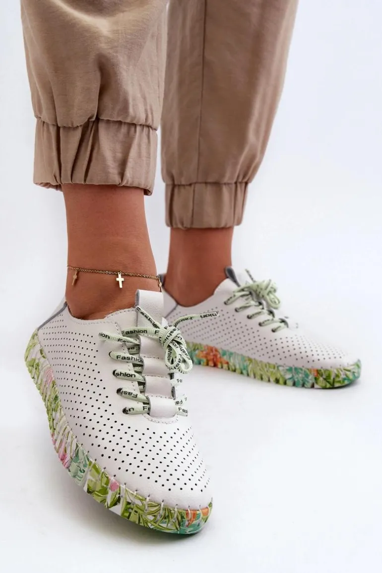 Sznurowe Półbuty Damskie Ze Skóry Naturalnej Białe Farnalea