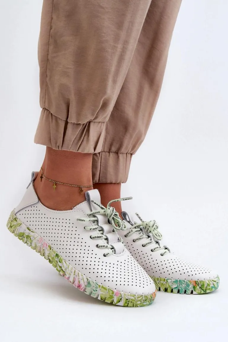 Sznurowe Półbuty Damskie Ze Skóry Naturalnej Białe Farnalea