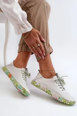 Sznurowe Półbuty Damskie Ze Skóry Naturalnej Białe Farnalea