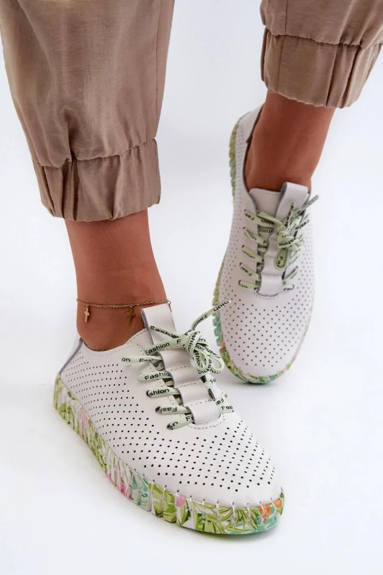 Sznurowe Półbuty Damskie Ze Skóry Naturalnej Białe Farnalea
