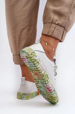 Sznurowe Półbuty Damskie Ze Skóry Naturalnej Białe Farnalea