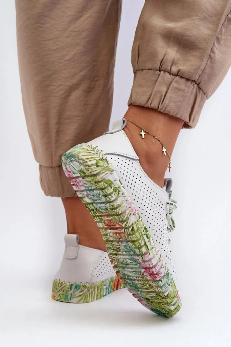 Sznurowe Półbuty Damskie Ze Skóry Naturalnej Białe Farnalea