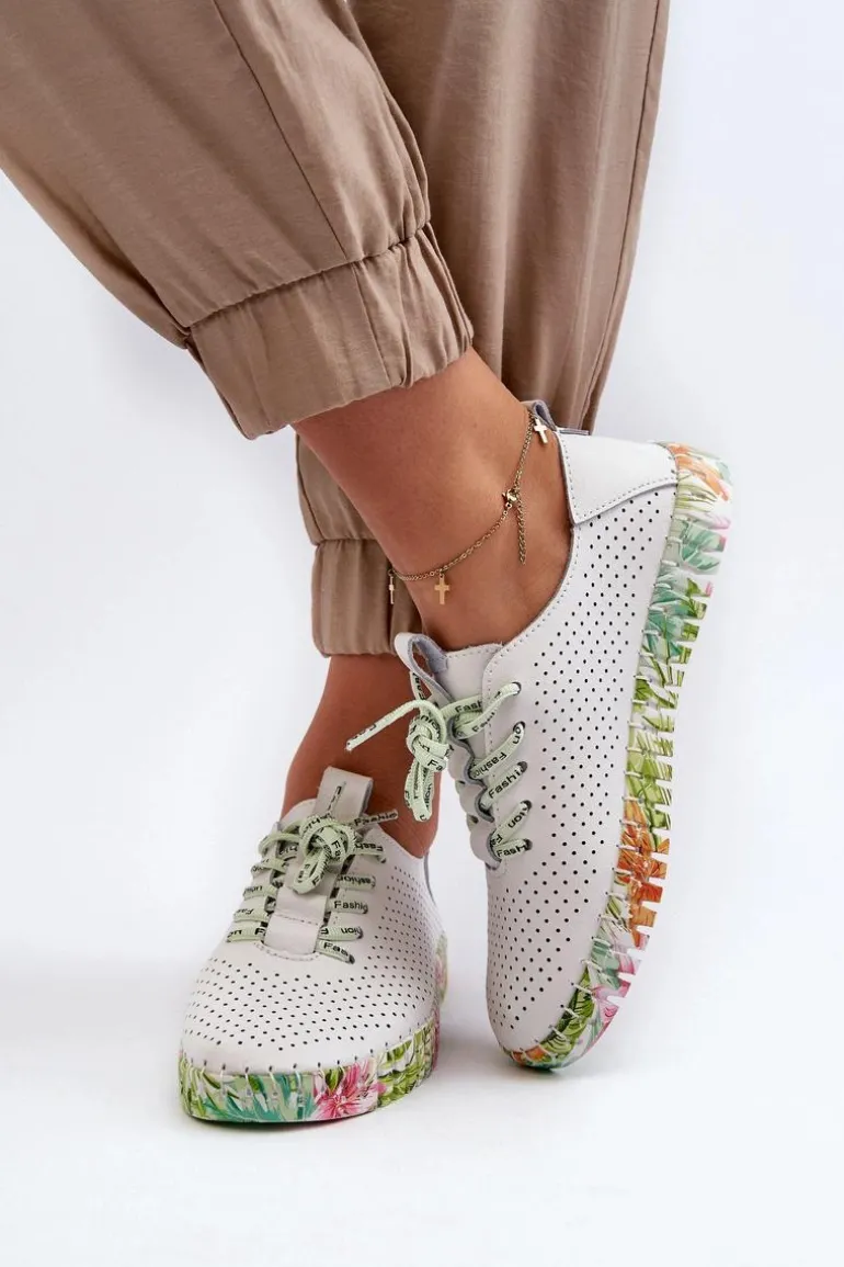 Sznurowe Półbuty Damskie Ze Skóry Naturalnej Białe Farnalea