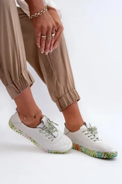 Sznurowe Półbuty Damskie Ze Skóry Naturalnej Białe Farnalea