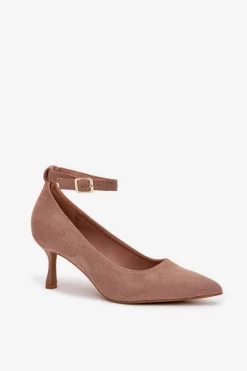 Szpilki Czółenka Z Eko Zamszu Ciemnobeżowe Devoria