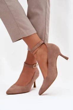 Szpilki Czółenka Z Eko Zamszu Ciemnobeżowe Devoria