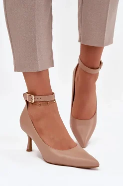 Szpilki Czółenka Z Paskiem Ciemnobeżowe Perrine