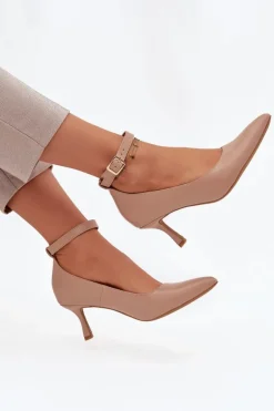 Szpilki Czółenka Z Paskiem Ciemnobeżowe Perrine