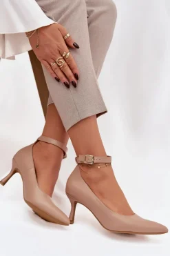 Szpilki Czółenka Z Paskiem Ciemnobeżowe Perrine