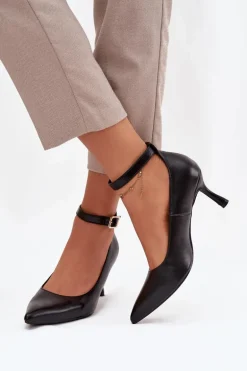 Szpilki Czółenka Z Paskiem Czarne Perrine