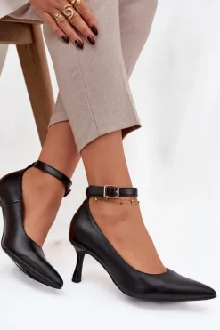 Szpilki Czółenka Z Paskiem Czarne Perrine