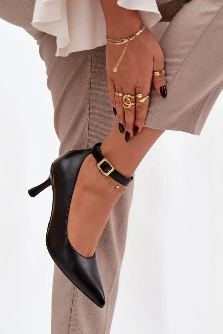 Szpilki Czółenka Z Paskiem Czarne Perrine