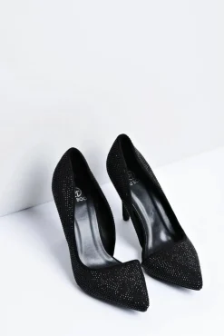 Szpilki Damskie Czarne Zamszowe Cyrkonie Asymetryczne Santee