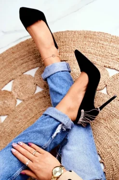 Szpilki Damskie Czarne Zamszowe Imprezowe Pacardo