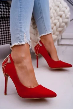 Szpilki Damskie Czerwone Zamszowe Imprezowe Pacardo