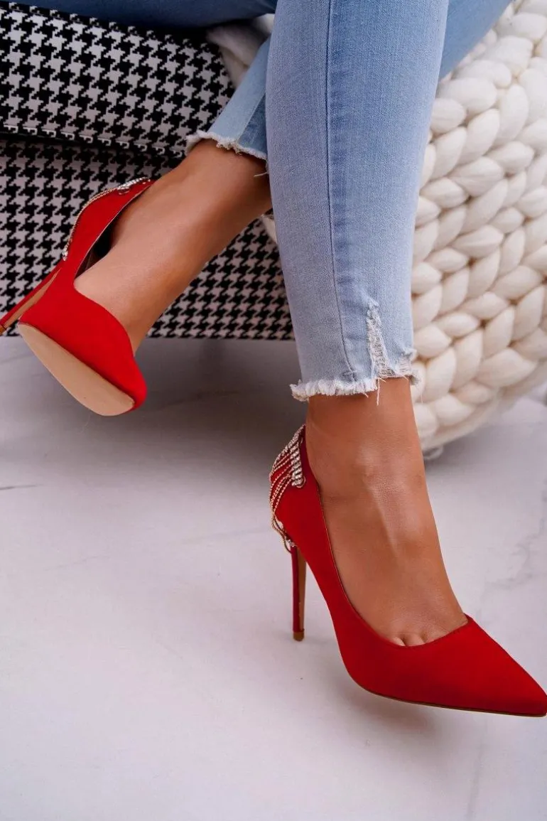 Szpilki Damskie Czerwone Zamszowe Imprezowe Pacardo