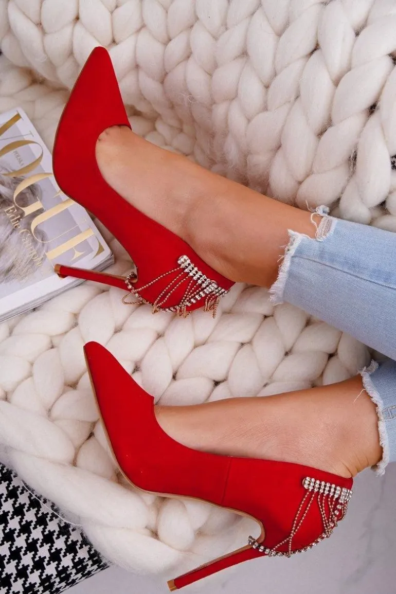 Szpilki Damskie Czerwone Zamszowe Imprezowe Pacardo