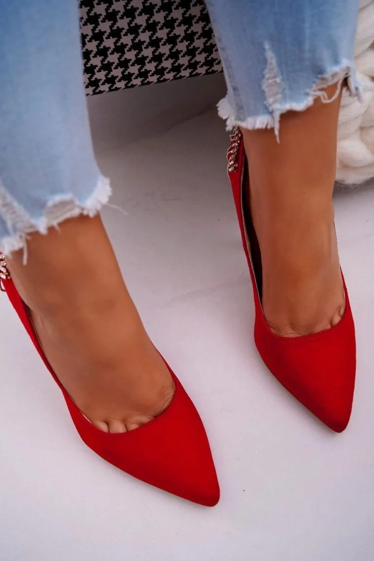 Szpilki Damskie Czerwone Zamszowe Imprezowe Pacardo