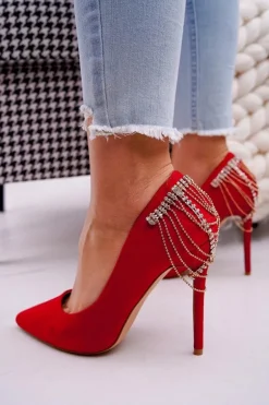 Szpilki Damskie Czerwone Zamszowe Imprezowe Pacardo