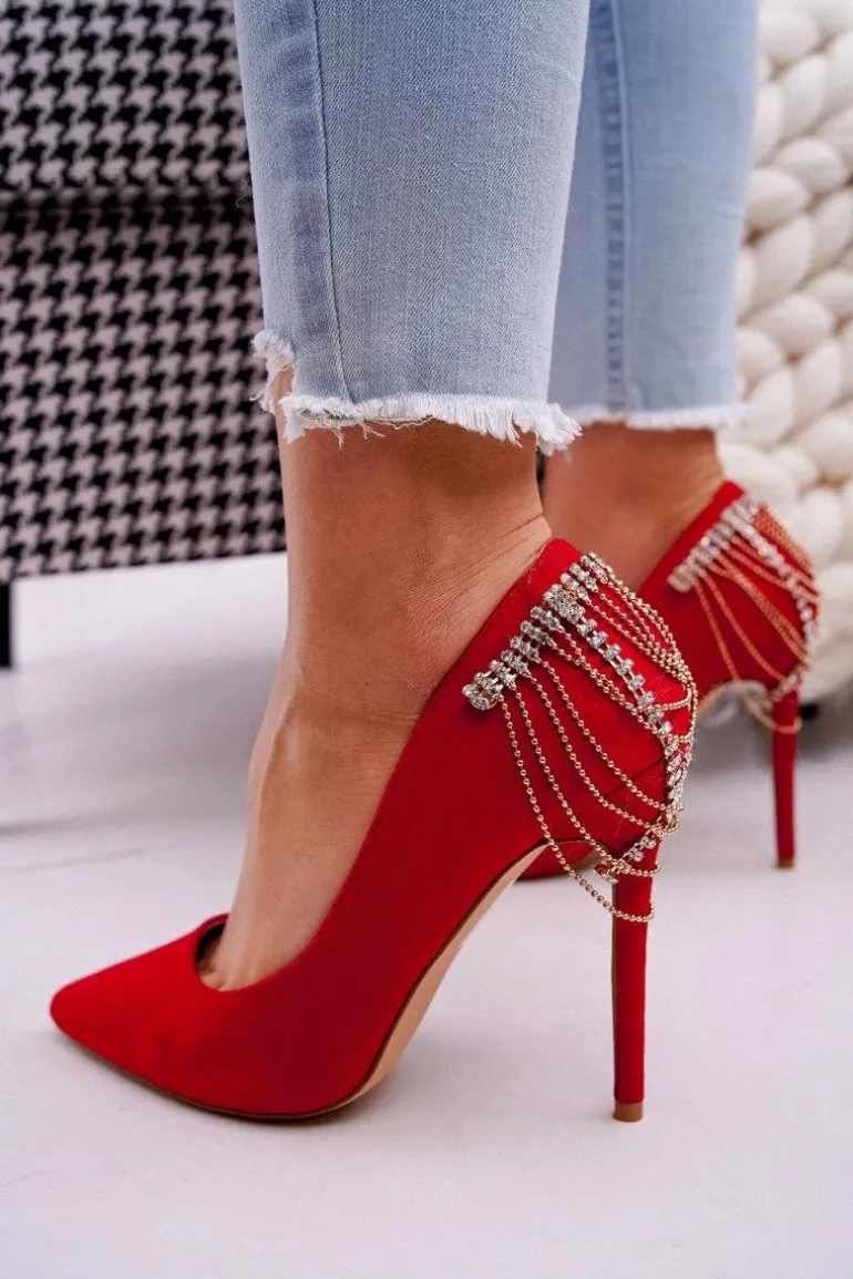 Szpilki Damskie Czerwone Zamszowe Imprezowe Pacardo