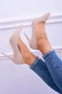 Szpilki damskie Lu Boo Zamszowe Beżowe W Szpic Fione