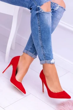 Szpilki damskie Lu Boo Zamszowe Czerwone W Szpic Fione