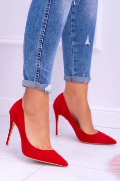 Szpilki damskie Lu Boo Zamszowe Czerwone W Szpic Fione