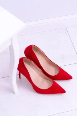 Szpilki damskie Lu Boo Zamszowe Czerwone W Szpic Fione