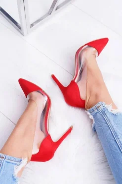 Szpilki Damskie Transparentne W Szpic Czerwone Live