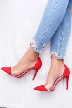 Szpilki Damskie Transparentne W Szpic Czerwone Live