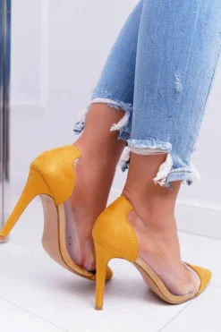 Szpilki Damskie Transparentne W Szpic Żółte Live