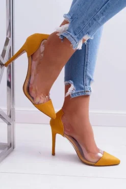 Szpilki Damskie Transparentne W Szpic Żółte Live