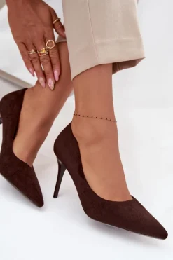 Szpilki Damskie Z Eko Zamszu Czekoladowe Elvessa