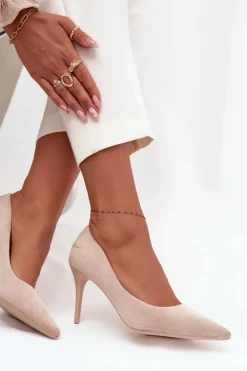 Szpilki Damskie Z Eko Zamszu Beżowe Elvessa