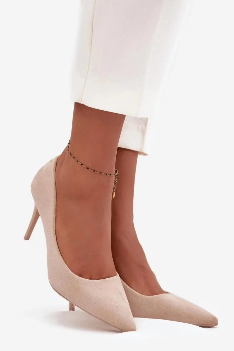 Szpilki Damskie Z Eko Zamszu Beżowe Elvessa