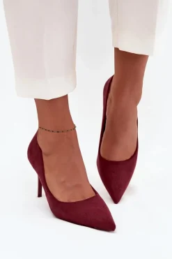 Szpilki Damskie Z Eko Zamszu Bordowe Elvessa