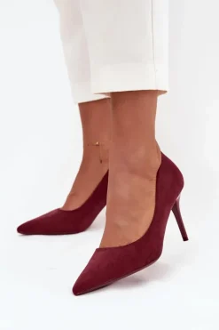 Szpilki Damskie Z Eko Zamszu Bordowe Elvessa