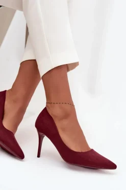 Szpilki Damskie Z Eko Zamszu Bordowe Elvessa