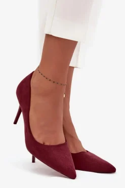 Szpilki Damskie Z Eko Zamszu Bordowe Elvessa