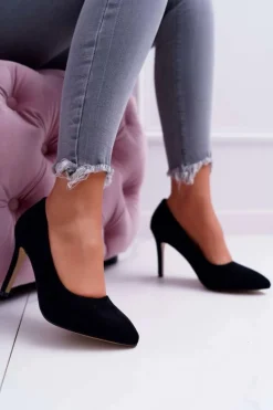 Szpilki Damskie Zamszowe W Szpic Czarne Kiss Me